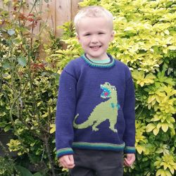 Knitting Pattern - Dinosaur Child's Sweater T-Rex 2-7 yrs, Tyrannosaurus Rex Boys patterns