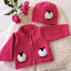 Knitting Pattern for Baby Sheep Cardigan and Hat 0-18 months, Sheep Jacket and Hat for Boy or Girl, Sheep Jacket and Hat