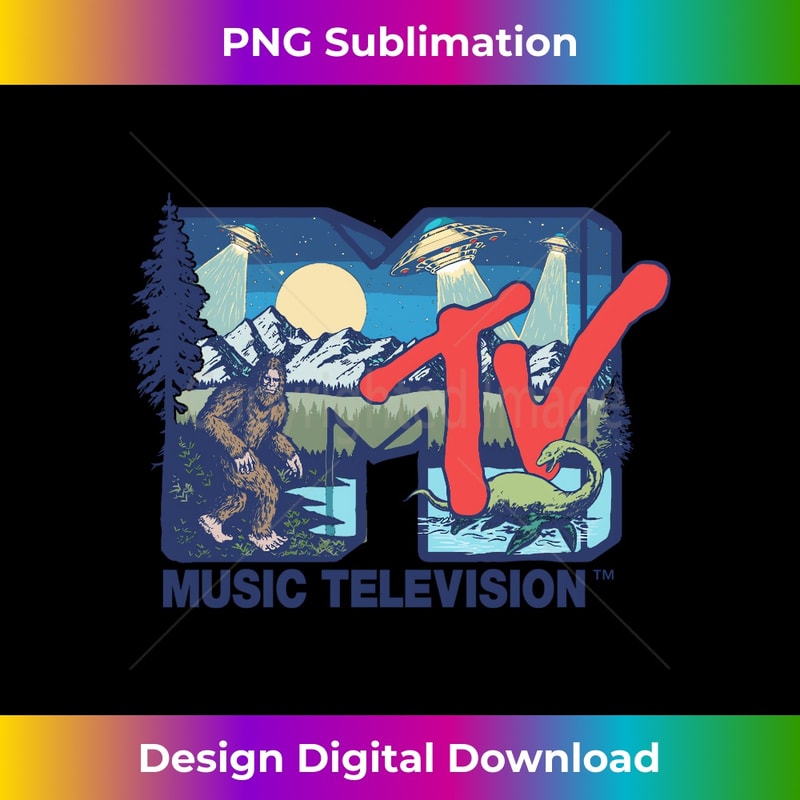 Mademark x MTV - Cryptid MTV Logo Featuring Bigfoot, UFO, Aliens & Nessie Long Sleeve 1 - Vintage Sublimation PNG Download