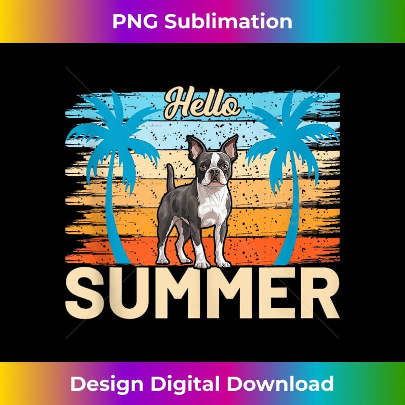 Retro Hello Summer Teacher Student Boston Terrier Dog 1 - Unique Sublimation PNG Download