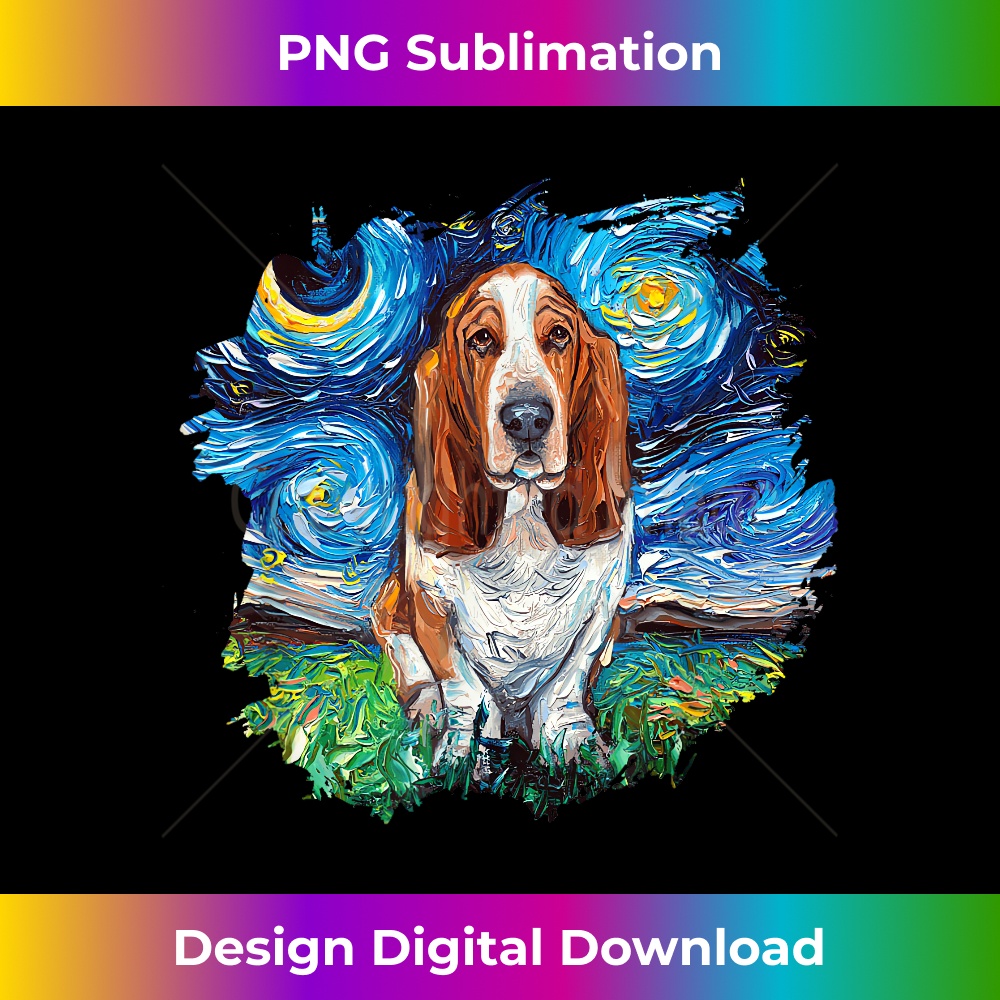 Basset Hound Starry Night Impressionist Dog Art by Aja - Retro PNG Sublimation Digital Download