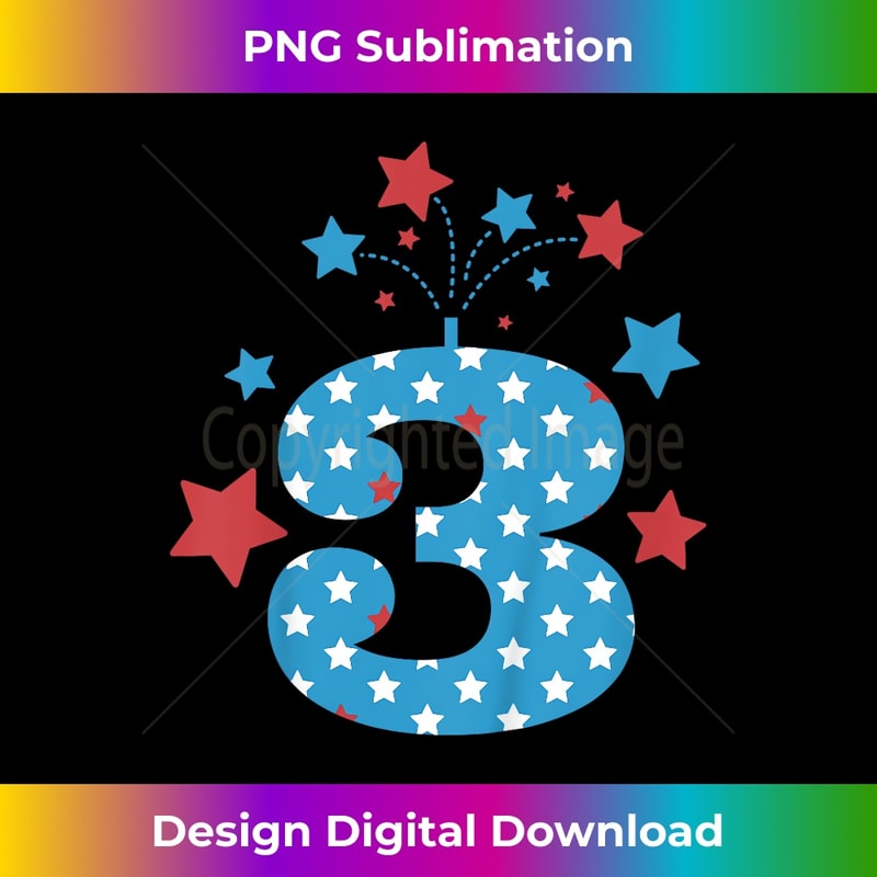 Red, White and Three - 3rd Birthday Patriotic Firecrackers - Decorative Sublimation PNG File