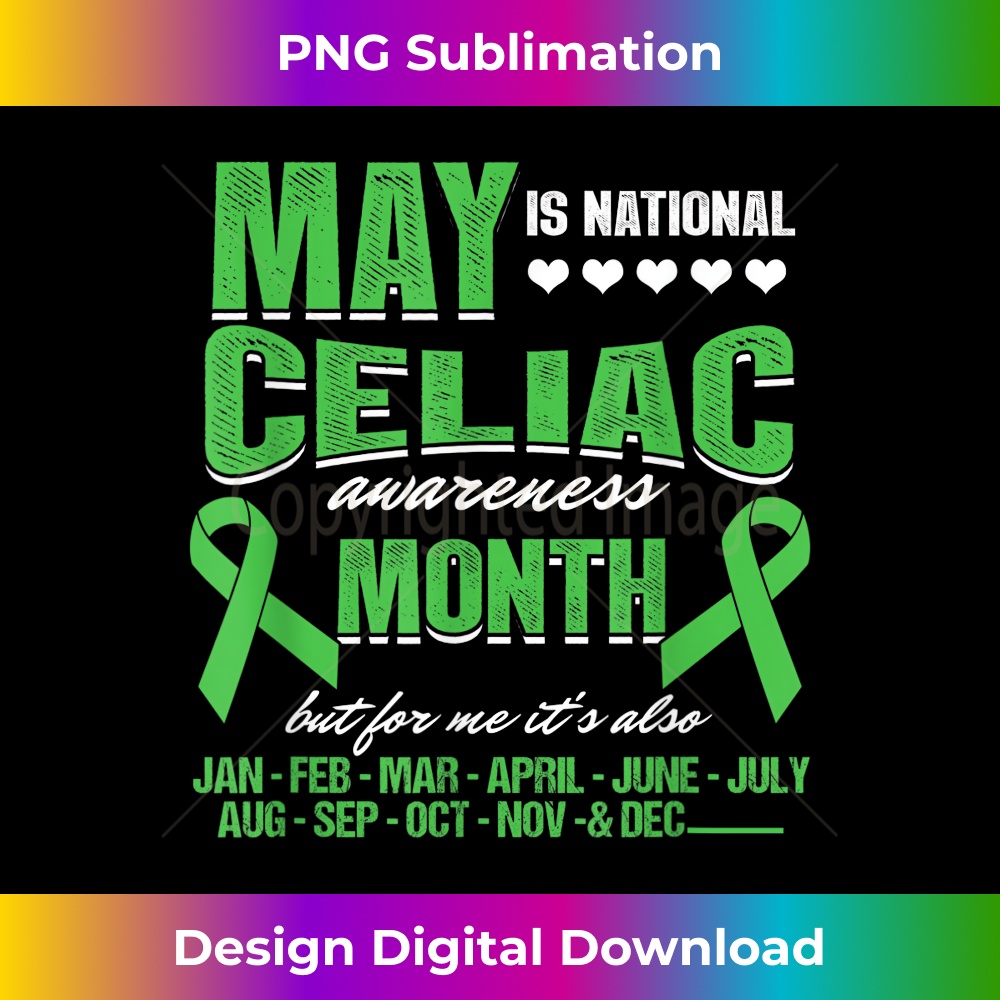 May Is National Celiac Disease Awareness Month Green Ribbon 1 - Modern Sublimation PNG File