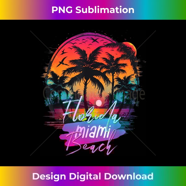 Miami Beach Florida Vacation Retro Vintage Palm Sunset - Decorative Sublimation PNG File