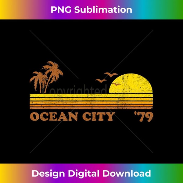 Vintage Ocean City Maryland Beach Retro Sunset Surf 70s 2 - Creative Sublimation PNG Download