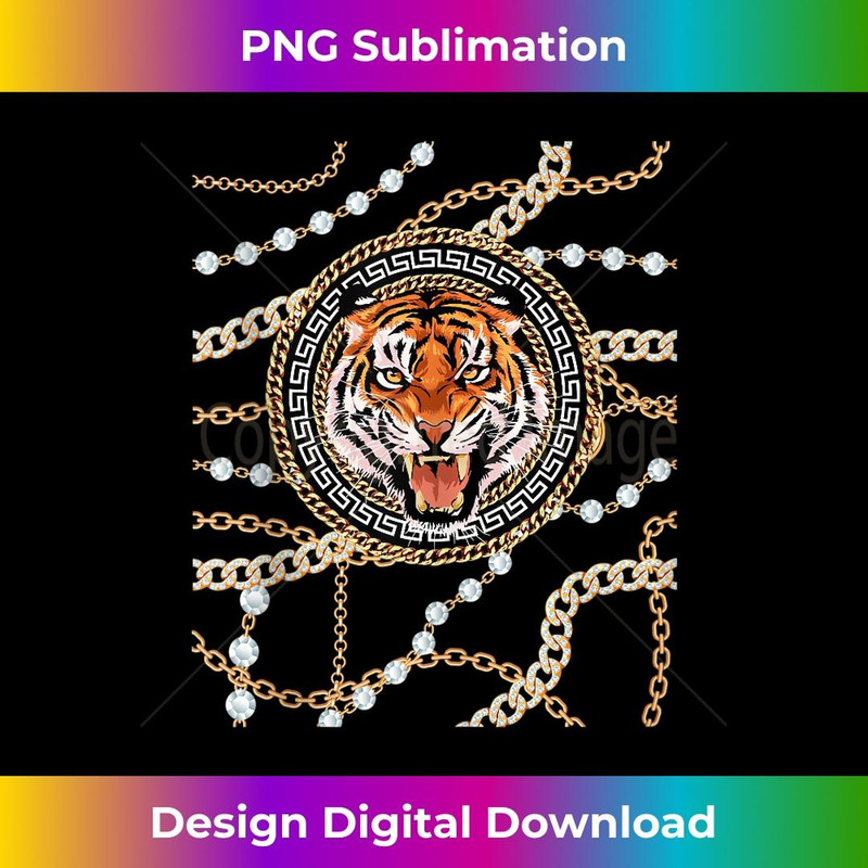 Rich Wild Tiger with Printed Gold Chains & Diamonds Style - PNG Transparent Sublimation Design