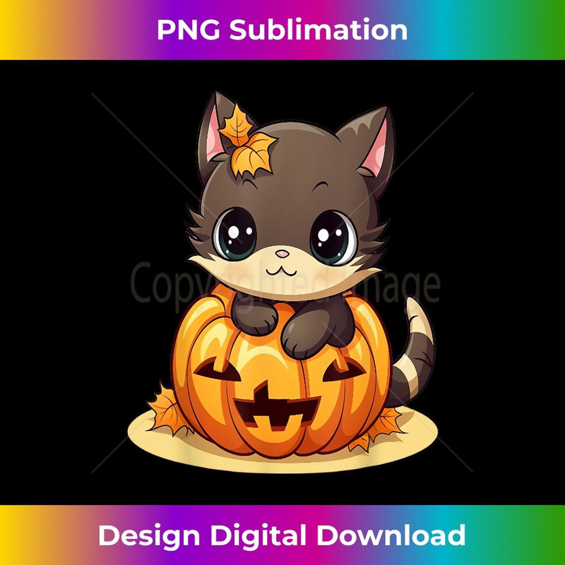 Fall Autumn season lazy Halloween costume kawaii pumpkin cat - Unique Sublimation PNG Download
