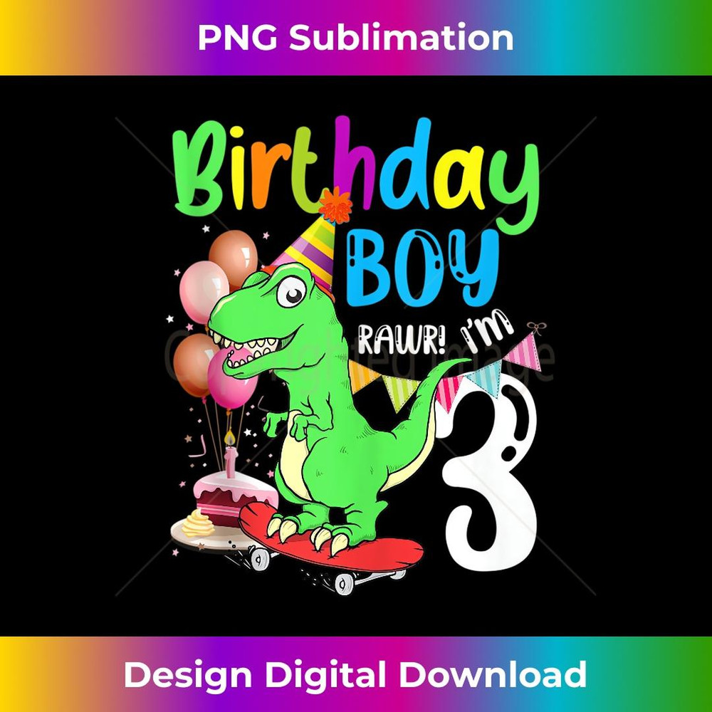 3 Year Old 3rd Birthday Boy T Rex Dinosaur - Aesthetic Sublimation Digital File
