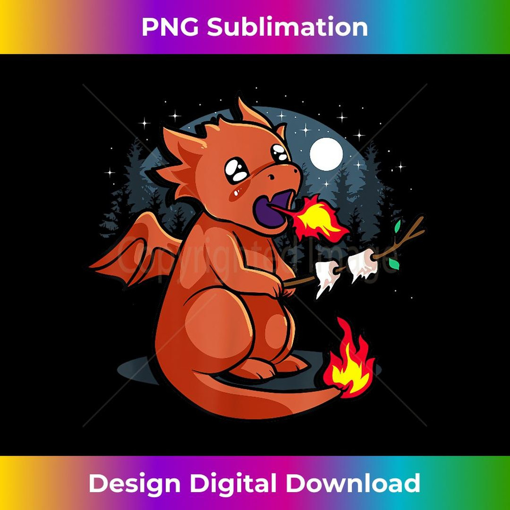Baby Dragon Roasting Marshmallows In Forest For Fantasy Fans - Sublimation-Ready PNG File
