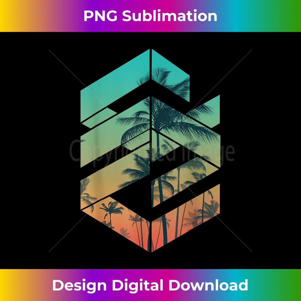 Vintage Tropical Summer-holiday Sunset & beach Palm tree 1 - Stylish Sublimation Digital Download