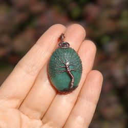 Aventurine Tree Of Life Pendant Yggdrasil Copper Necklace, 7th Anniversary Gift for Her, 22nd Anniversary Wife Gift