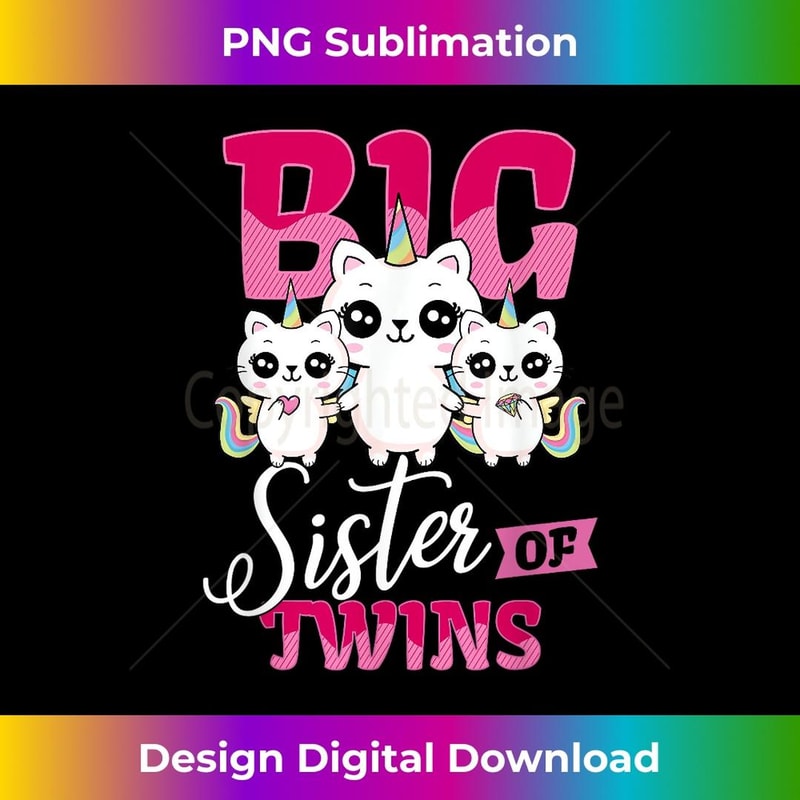 Big Sister of Twins T-Shirt Twin Unicorn Cats Girls Shirt - Instant Sublimation Digital Download