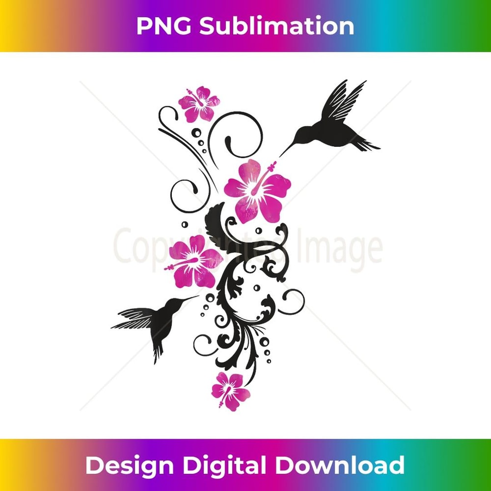 Hummingbird Summer with Hibiscus Watercolour Flowers - Signature Sublimation PNG File