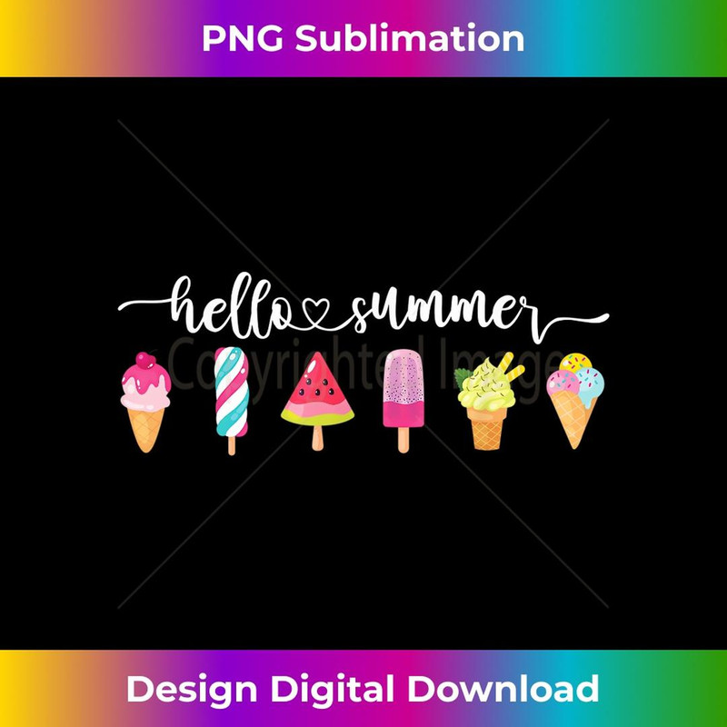 Hello Summer Vacation Ice Cream Teacher Popsicle Ice Lolly - Signature Sublimation PNG File