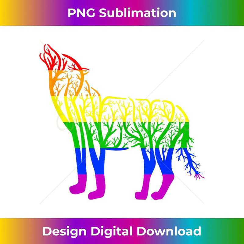 LGBT Gay Pride Rainbow Flag - Nature Forest Tree Wolf 1 - Unique Sublimation PNG Download