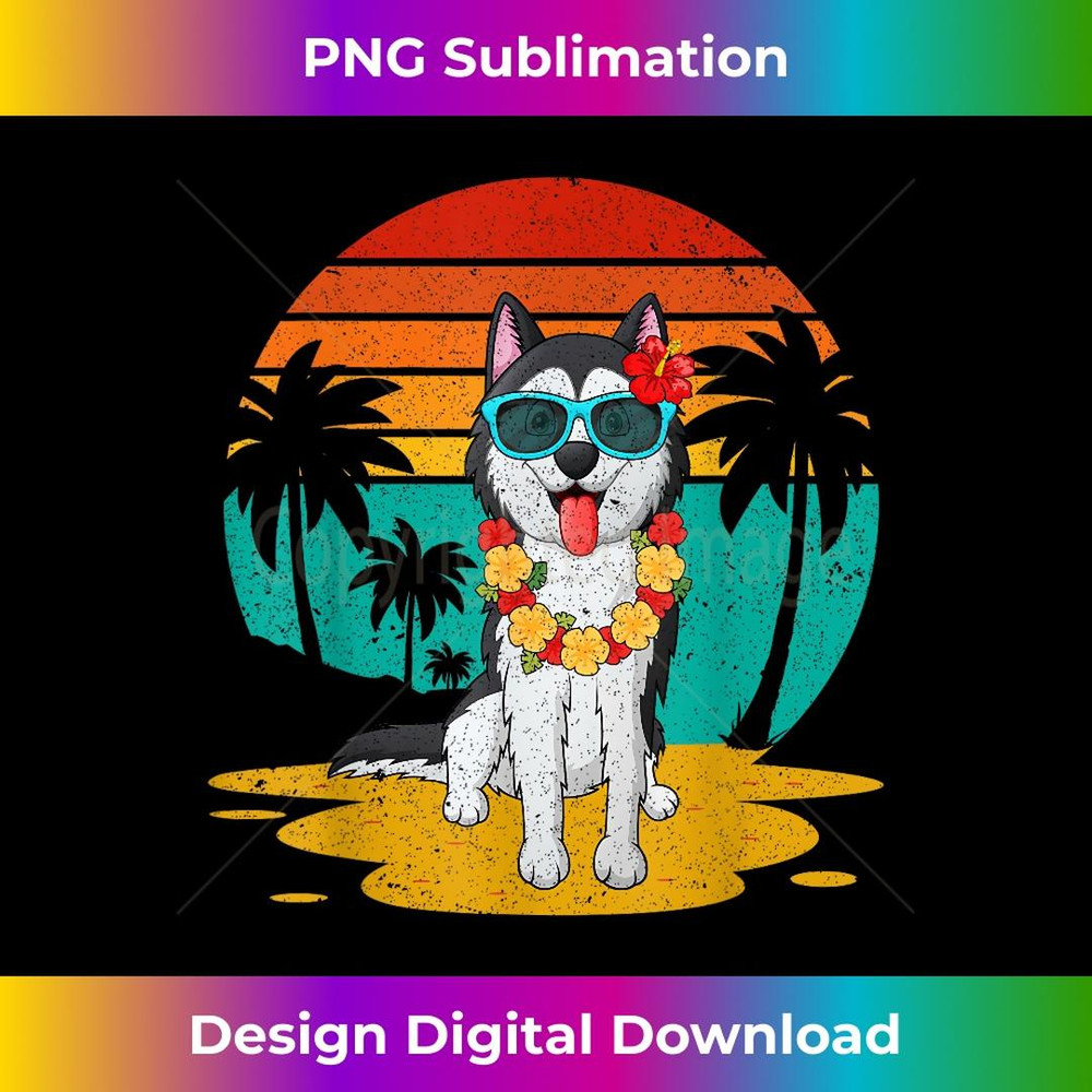 Vintage Husky Summer Vacation Tropical Dog Lover 1 - Modern Sublimation PNG File