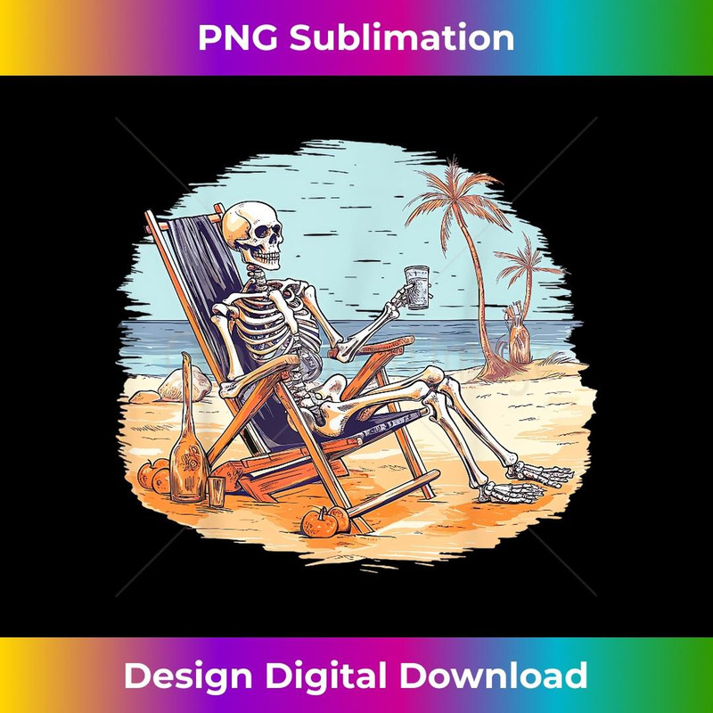 Drinking Skeleton Summer Tropical Beach Vacation Skeleton - PNG Transparent Digital Download File for Sublimation
