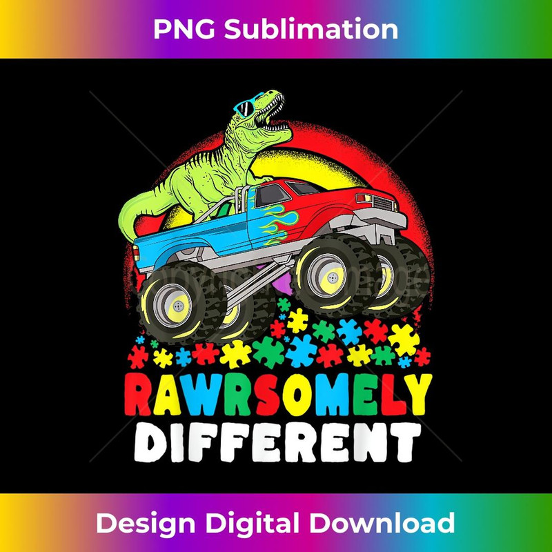 Rawrsomely Different T Rex Monster Truck Autism Awareness 2 - Creative Sublimation PNG Download