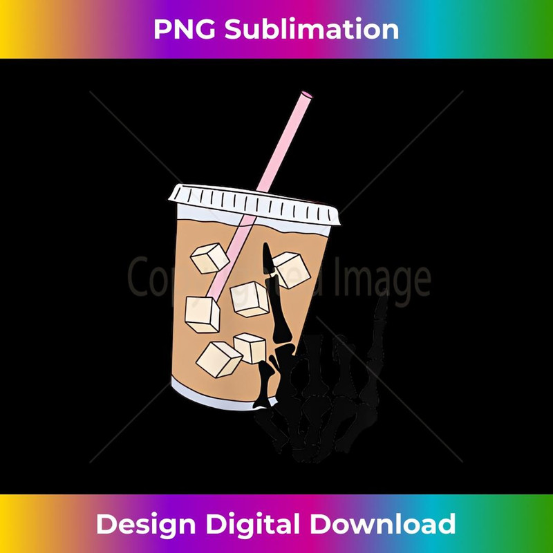 Fueled By Iced Coffee And Anxiety Rock On Skeleton Hand Bone - Sublimation-Ready PNG File