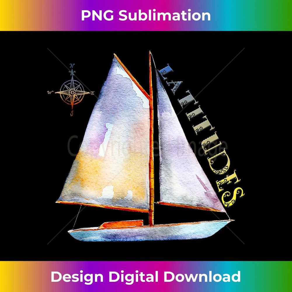 Watercolor Sailboat with Compass and LATITUDES Sailing 1 - Exclusive Sublimation Digital File