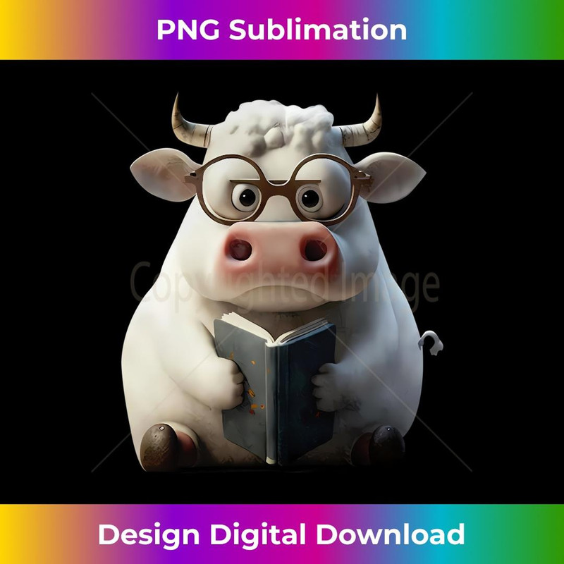 Funny Cow Read Book Art Design Cute Cow Farmer - Premium PNG Sublimation File