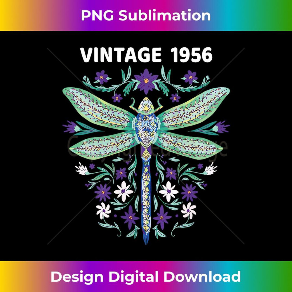 s Vintage 1956 Dragonfly Flower Floral Art 68th Birthday 2 - PNG Transparent Sublimation Design
