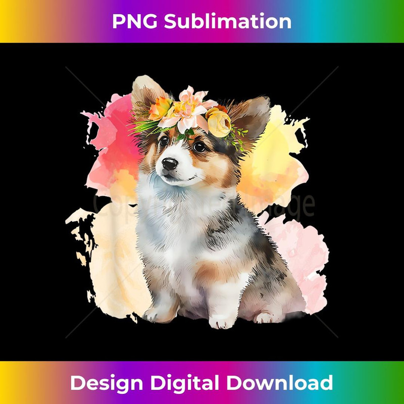 Cute Funny Corgi Wears Flower Hat Watercolor For Pet Owners - High-Resolution PNG Sublimation File
