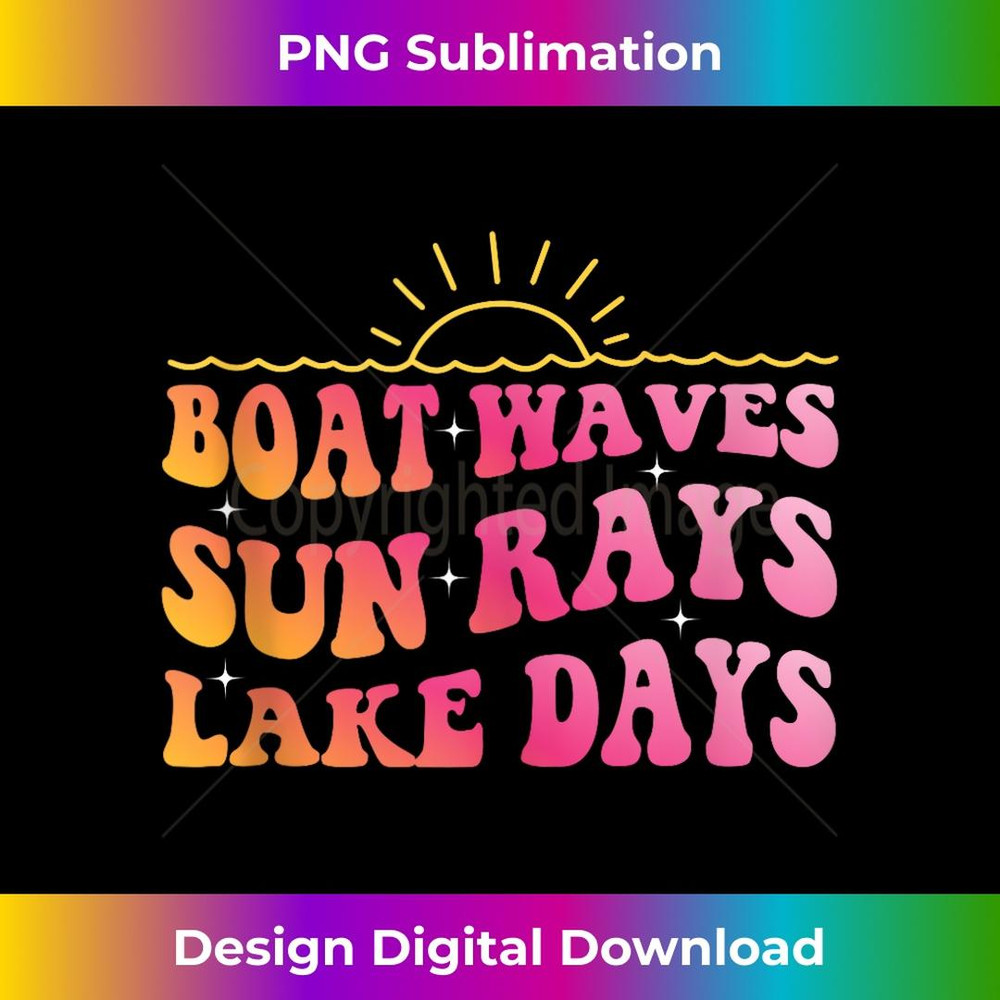 Boat Waves Sun Rays Lake Days Funny Summer Vacation Groovy - Creative Sublimation PNG Download