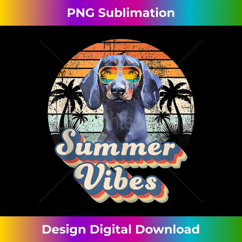 Sunshine Summer Vibes Palm Trees Beach Retro Dachshund  1 - Instant PNG Sublimation Download