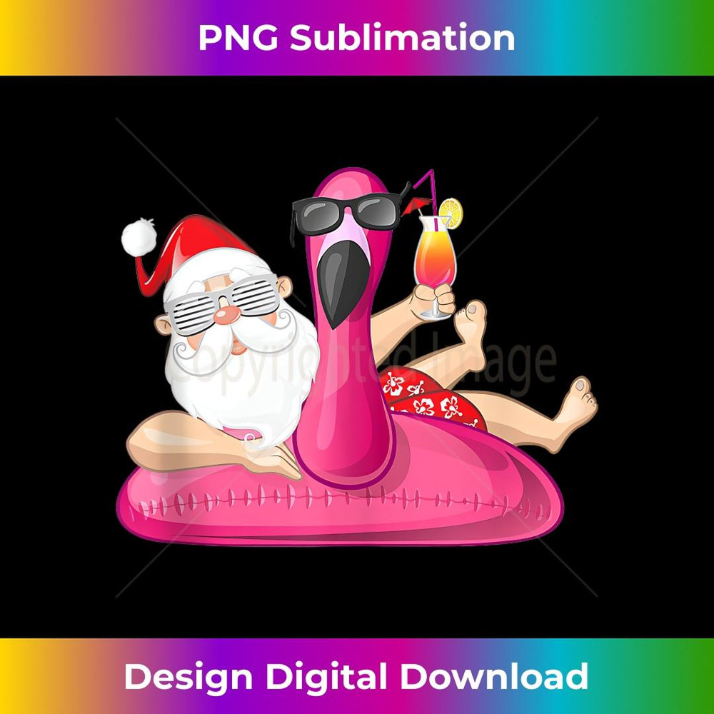 Christmas in July Santa Hawaii Flamingo Summer Vacation - Sublimation-Ready PNG File
