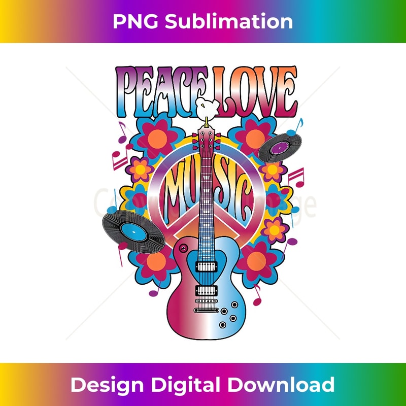 PEACE LOVE MUSIC Rock & Roll Guitar Dove Retro Vinyl T Shirt - Creative Sublimation PNG Download