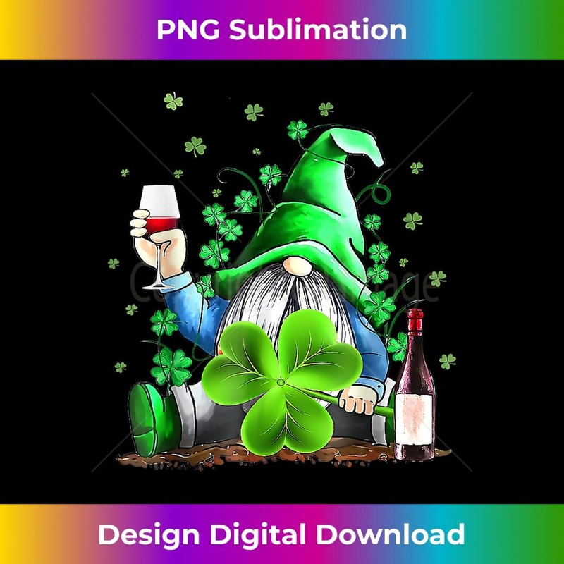 Hippie Gnome Drinking Wine With Shamrock St Patrick's Day - PNG Transparent Sublimation File
