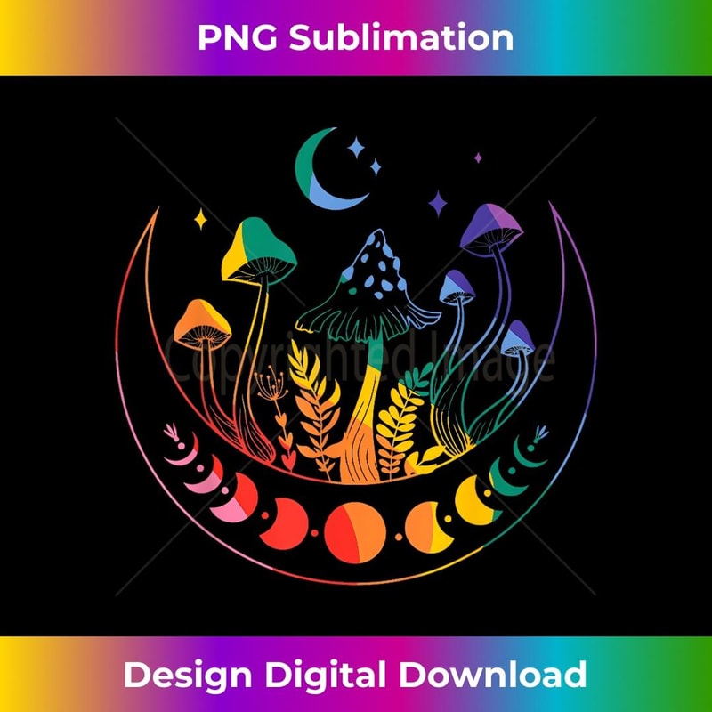 Gay Pride Moon Phase Magic Mushroom Rainbow Witchy Vibe - Creative Sublimation PNG Download