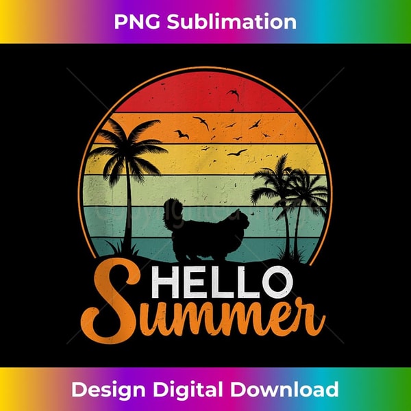 Sunset Beach Retro Ragdoll Cat Graphic Hello Summer Vacation Tank Top - Aesthetic Sublimation Digital File