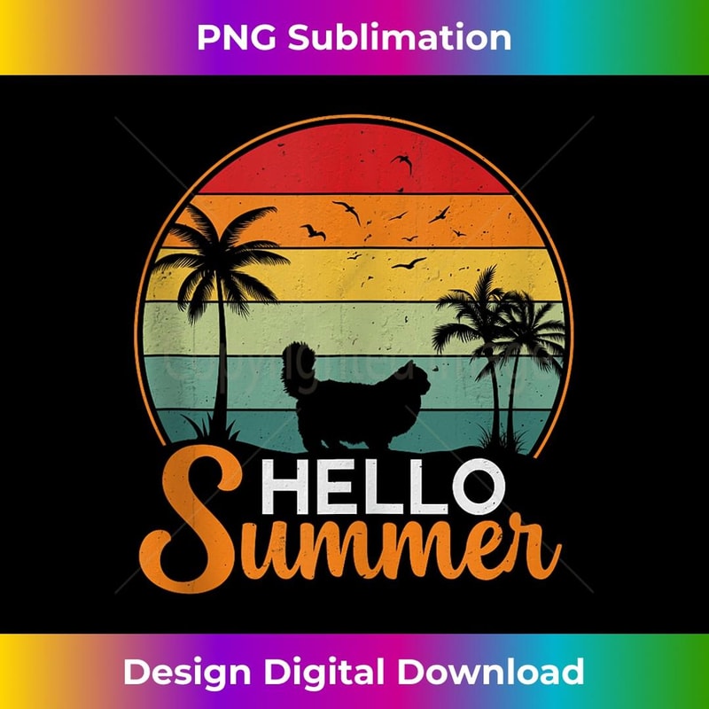 Sunset Beach Retro Ragdoll Cat Graphic Hello Summer Vacation Tank Top - Aesthetic Sublimation Digital File
