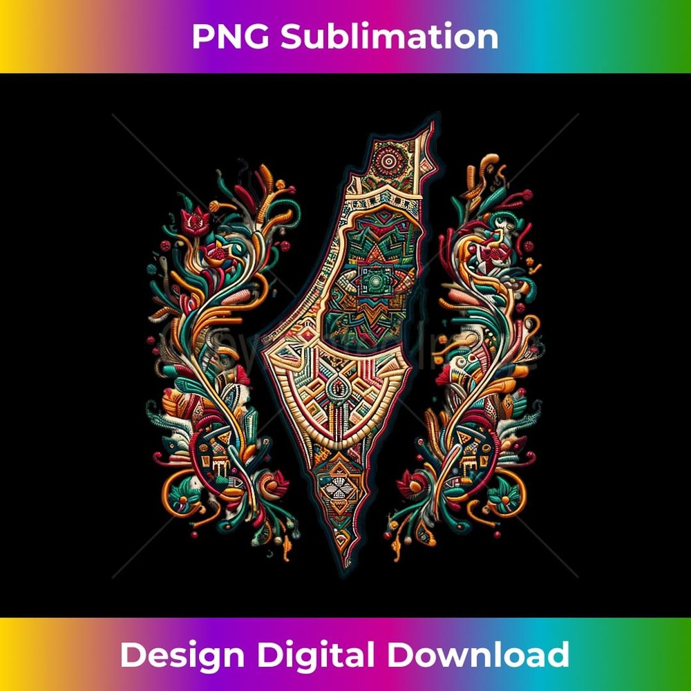 Tatreez Tapestry The Map of Palestine 1 - Retro PNG Sublimation Digital Download