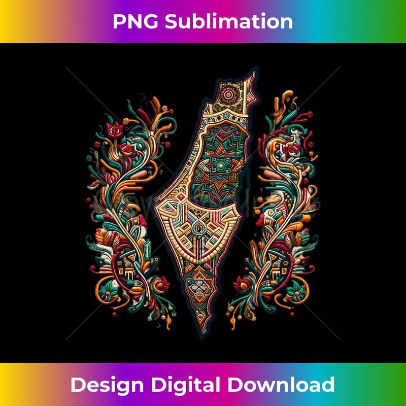 Tatreez Tapestry The Map of Palestine 1 - Retro PNG Sublimation Digital Download