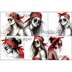 wall decor art print poster printable beach girls in red bandana collage