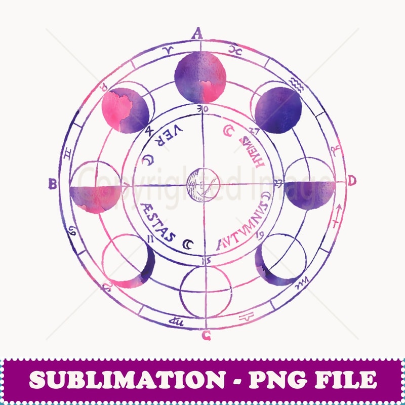 Vintage Moon Phase Lunar Cycle Cute Pink Watercolor T - Elegant Sublimation PNG Download