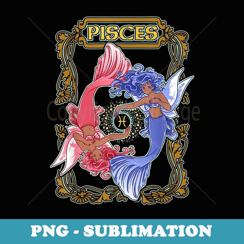 Pisces Anime Birthday Mermaid Fairy Fairies Black Girl - PNG Sublimation Digital Download