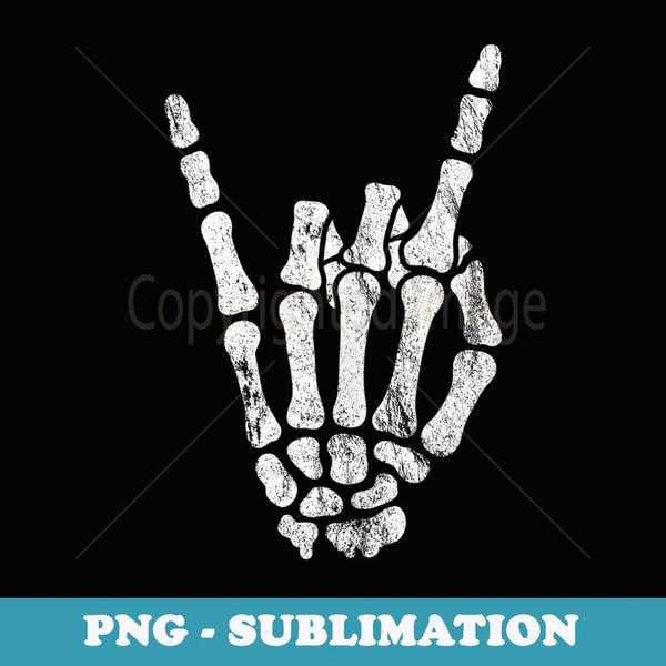 Rock Skeleton Hand Rock N Roll Metal Distressed Halloween - Unique Sublimation PNG Download