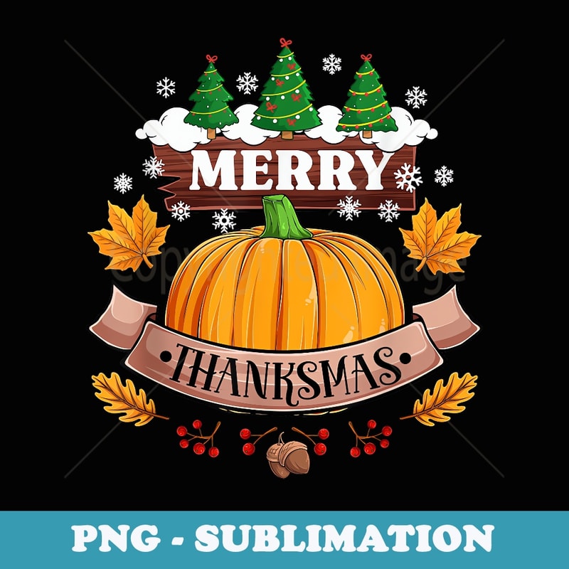 Funny Merry Thanksmas Festive Thanksgiving Christmas Pumpkin - Signature Sublimation PNG File