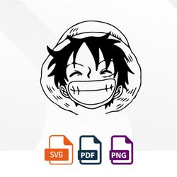 luffy happy smille, one piece, anime vector, anime print, anime textual style,circut