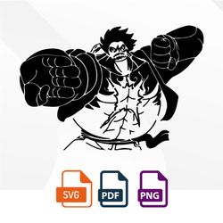 luffy gear 4, one piece, anime vector, anime print, anime textual style,circut