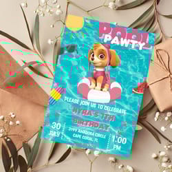paw patrol skye pool birthday invitation | fun & customizable party invite for kids