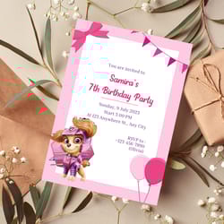 paw patrol pink skye birthday invitation | fun & adorable kids party invite