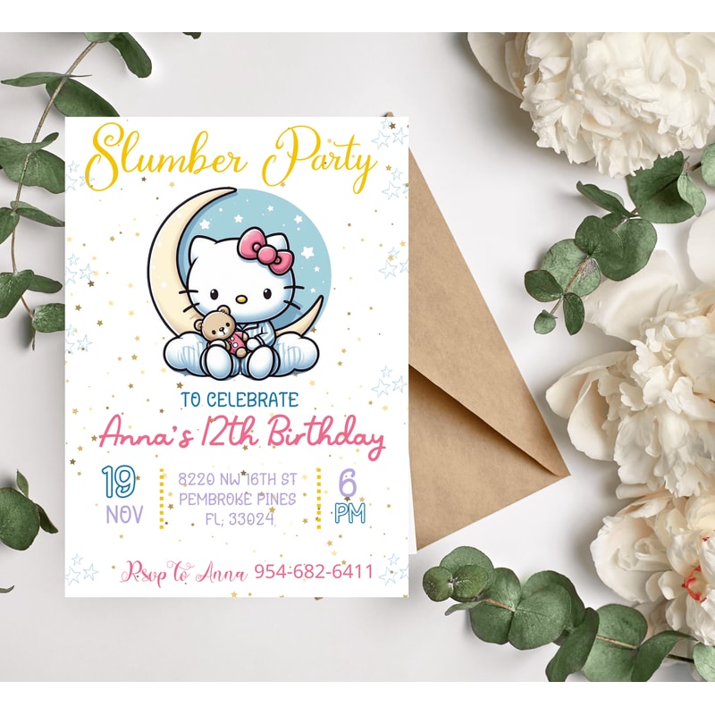 Hello Kitty Invi Hello Kitty Sleepover Slumber Birthday Invitation | Cute & C | Inspire ...