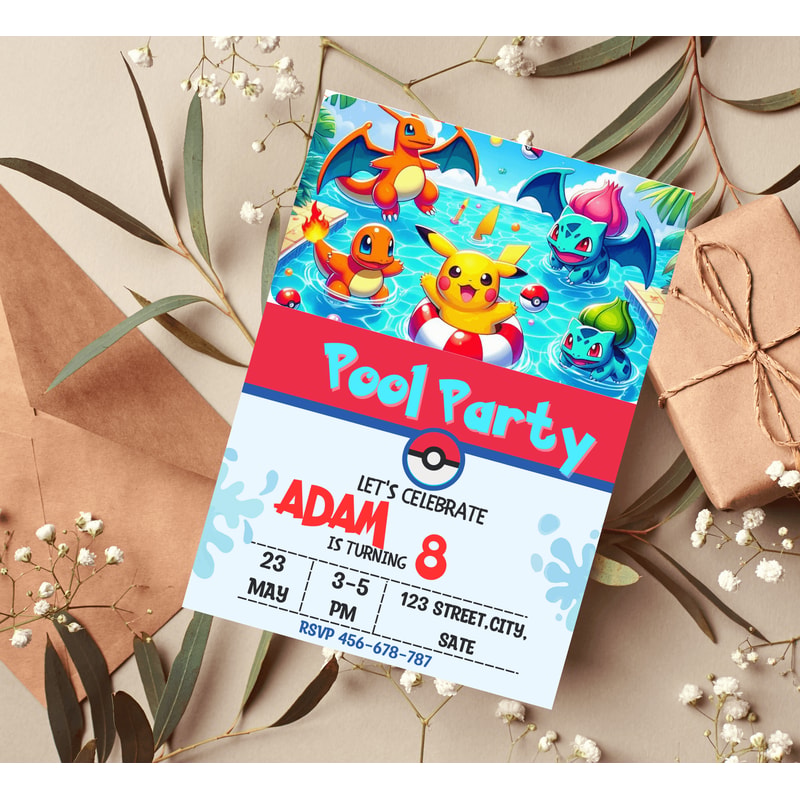 Pokemon Pikachu Pool Birthday Invitation| Fun & Customizable | Inspire ...
