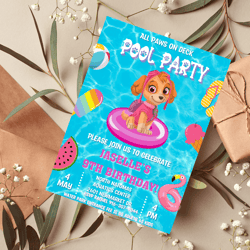 paw patrol skye pool birthday invitation | fun & vibrant party design