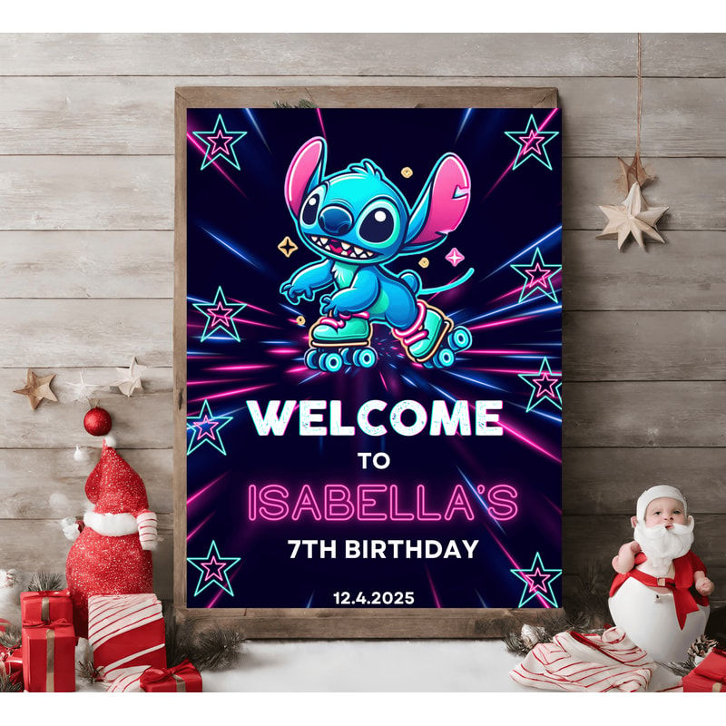 Skaters Welcomesign Stitch Neon Rolling Skating Welcome Birthday Sign | Fun & Vi | Inspire ...